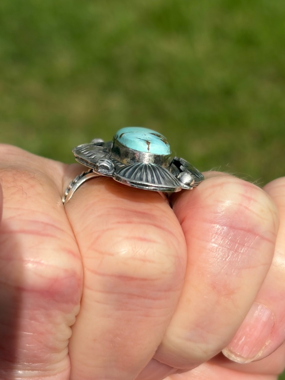 Juanita McDonald-Signed Unisex Golden Hills Turquoise Sterling Silver Ring - Picture 6 of 11